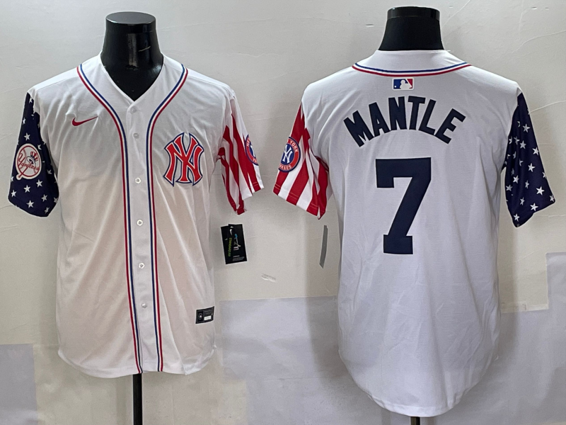 Men 2025  MLB New York Yankees #7 Mantle white jersey style 10